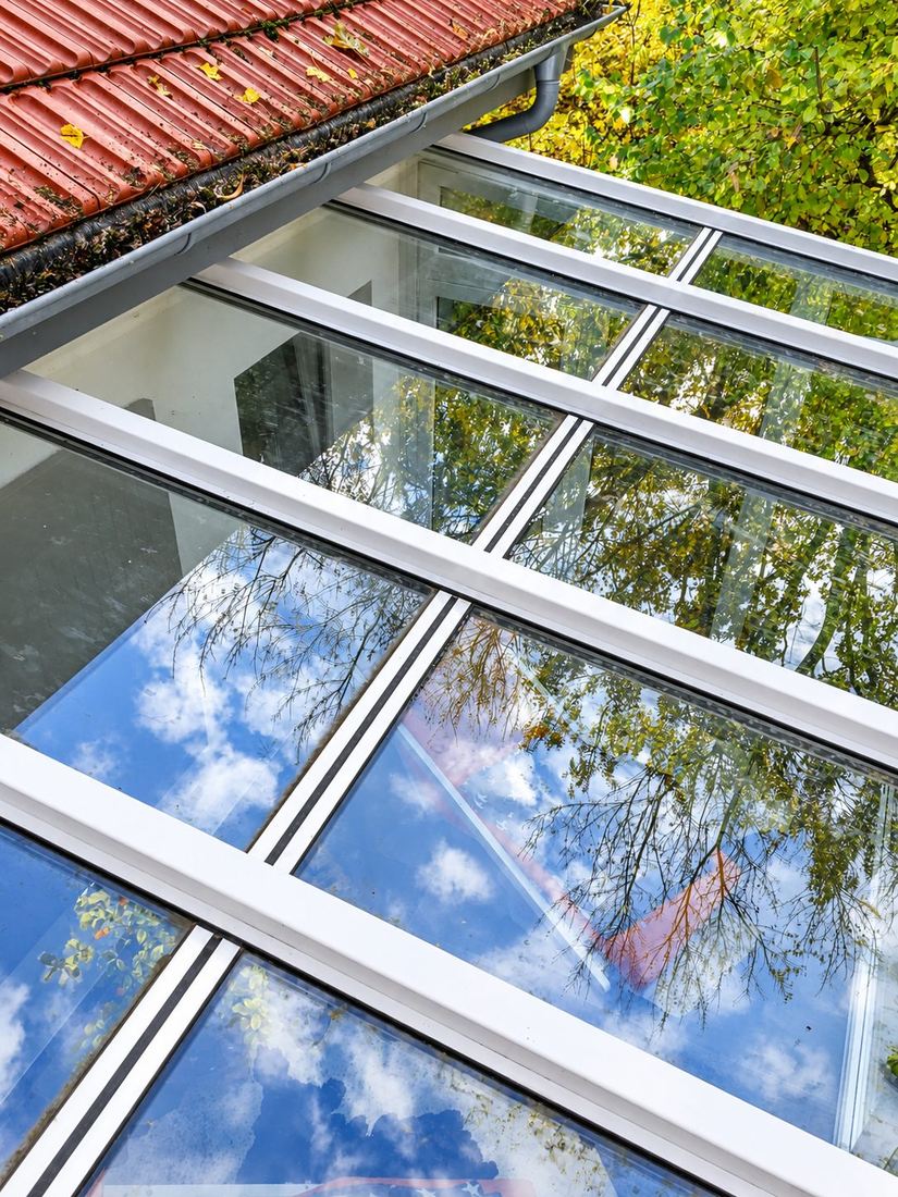 Gereinigtes Terrassendach aus Glas
